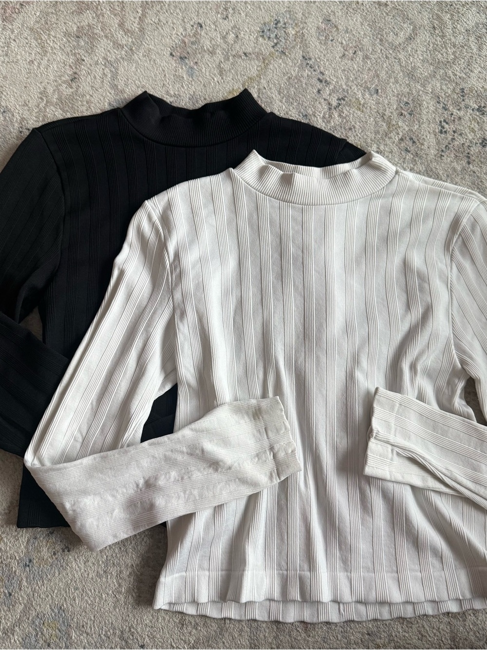 Pack of Ribbed Long Sleeve Mock Neck Top - Black & White
